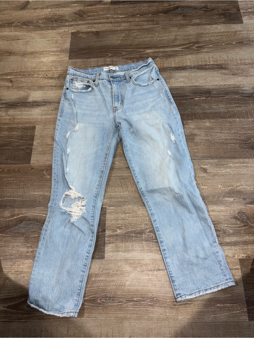 Abercrombie & Fitch Light Blue Straight-Leg Distressed Jeans